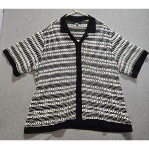 Nova Shirt Men 3XL Black White Mario Textured Short Sleeve Button Up Camp Collar